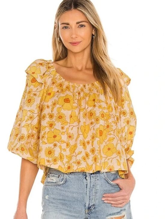 Free People Tops - Womens Free People Yellow (Item- 4) Miss Daisy Cotton Floral Print Top S